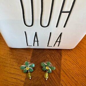 Vntage Bohm Green Flower Earring with Citrine Colored Center